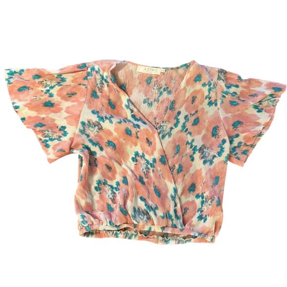 ASTR The Label Blouse Women’s Large Blue & Pink Plissé Romantic Coquette - Picture 2 of 10